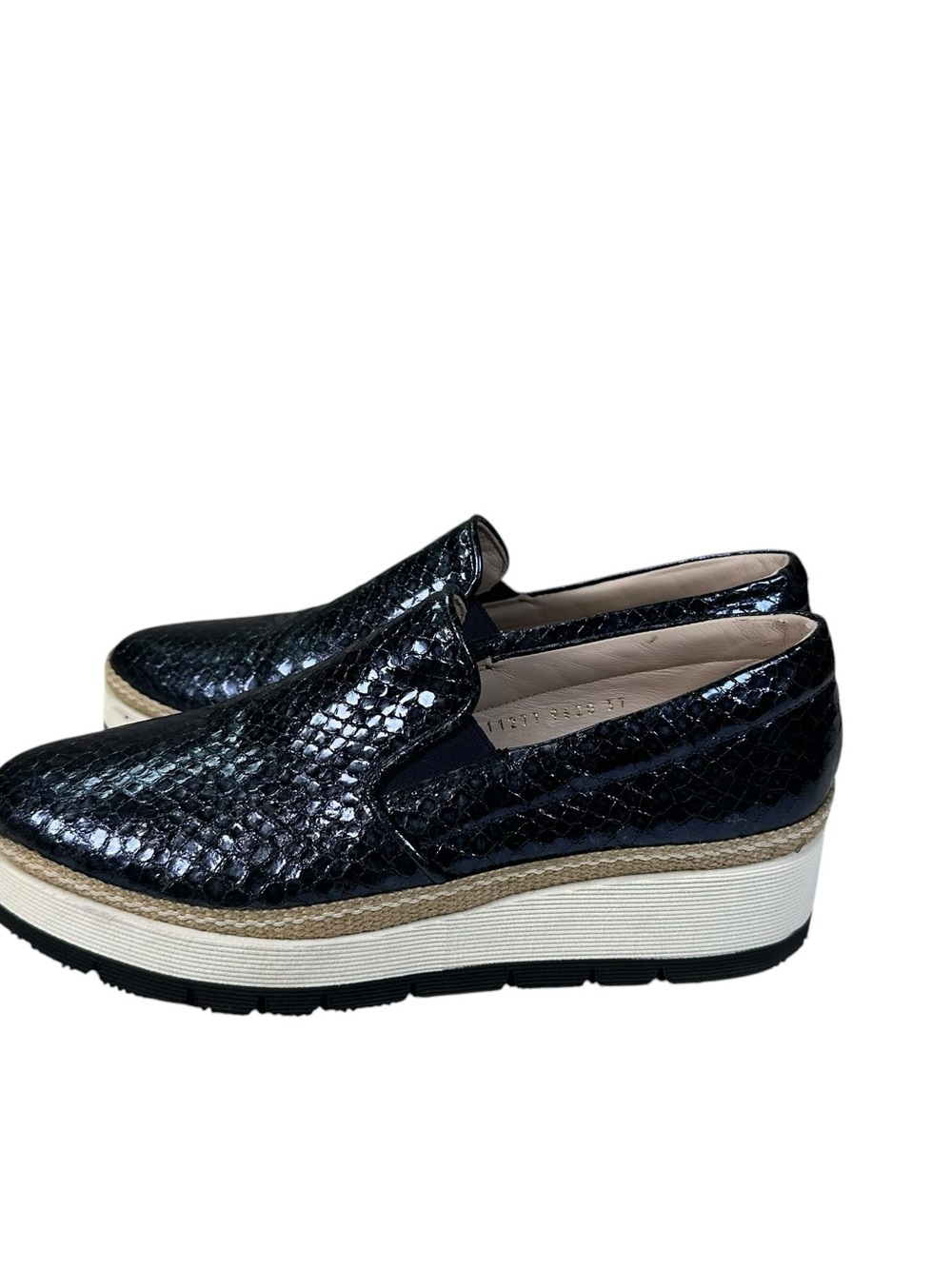 Pons Quintana 6006 Lyon Platform Loafers Pewter Blue Metallic Woven Wmns Size 37 - Picture 3 of 12